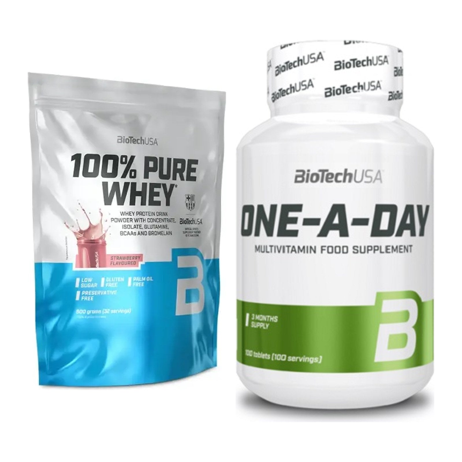 Basis-Set: BioTech 100% Pure Whey + BioTech One A Day 100 Tabl. – alle enthaltenen Artikel