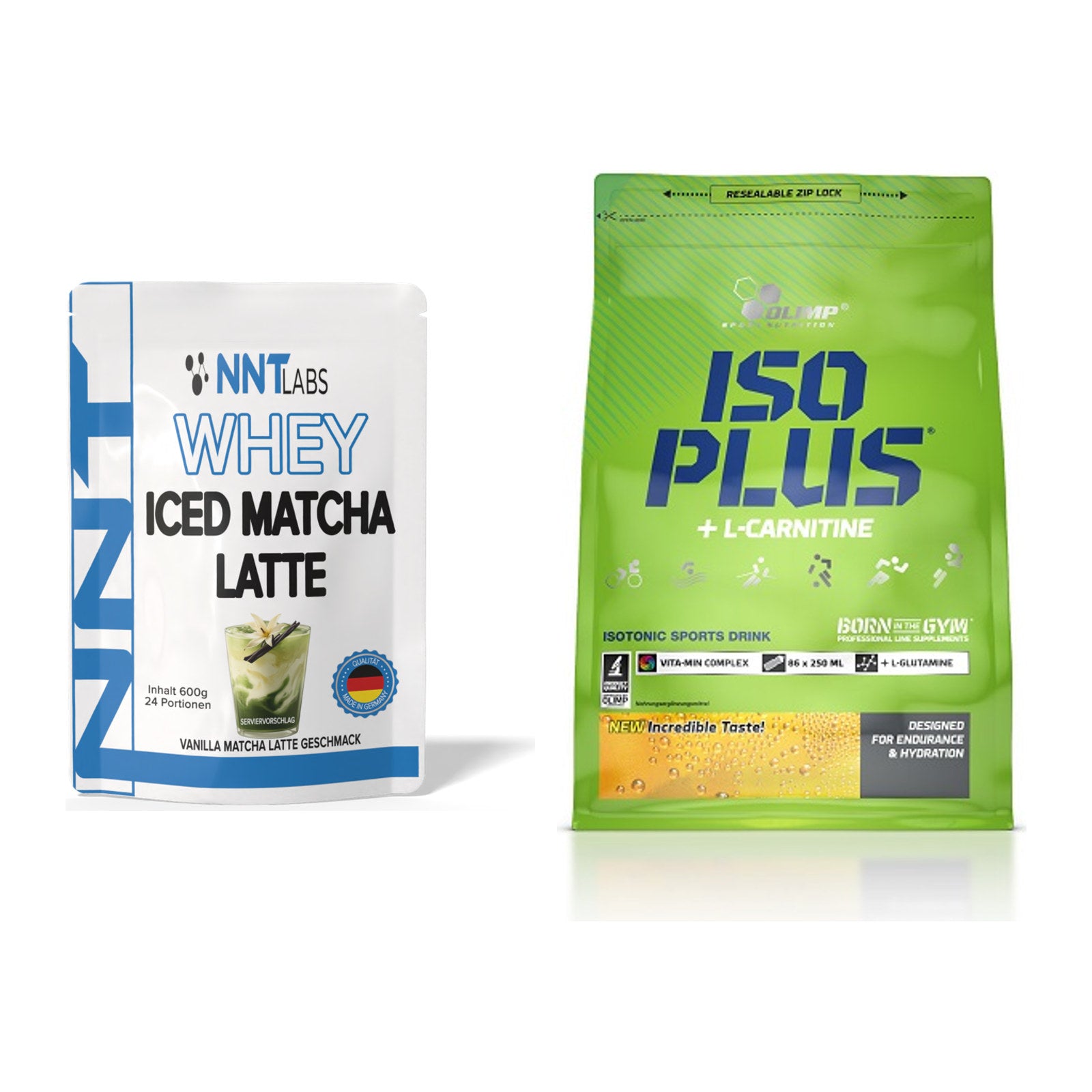 Basis-Set: NNT Whey ICED MATCHA LATTE + Olimp Iso Plus – alle enthaltenen Artikel