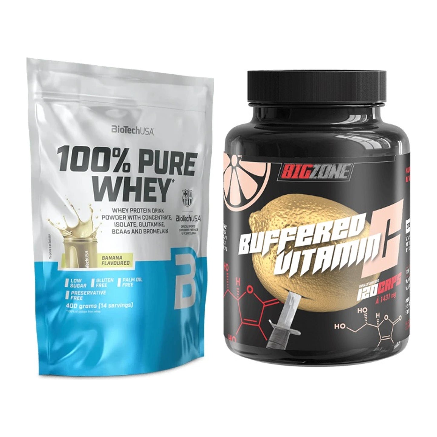 Basis-Set: BioTech 100% Pure Whey + Big Zone Buffered Vitamin C – alle enthaltenen Artikel