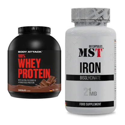 Basis-Set: Body Attack 100% Whey Protein + MST Iron Bisglycinate – alle enthaltenen Artikel