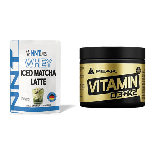 Basis-Set: NNT Whey ICED MATCHA LATTE + Peak Vitamin D3+K2 120 Tabl. – alle enthaltenen Artikel