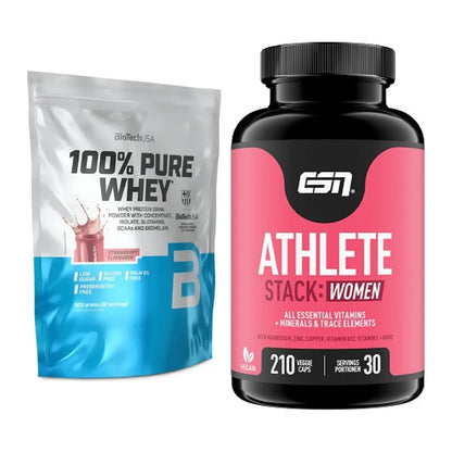 Basis-Set: BioTech 100% Pure Whey + ESN Athlete Stack:WOMEN – alle enthaltenen Artikel