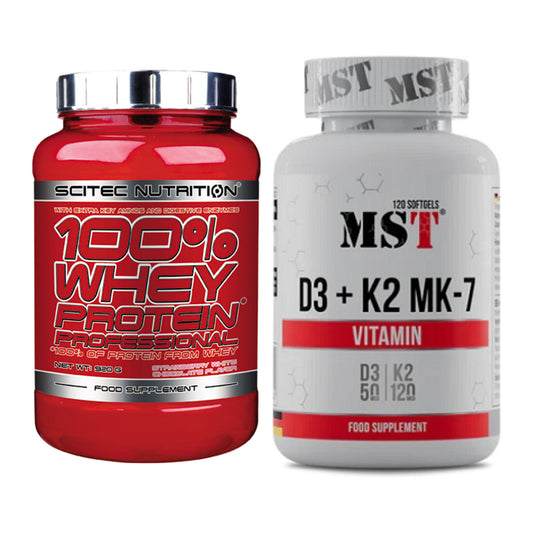 Basis-Set: Scitec 100% Whey Professional + MST Vitamin D3 + K2 + MK-7 – alle enthaltenen Artikel