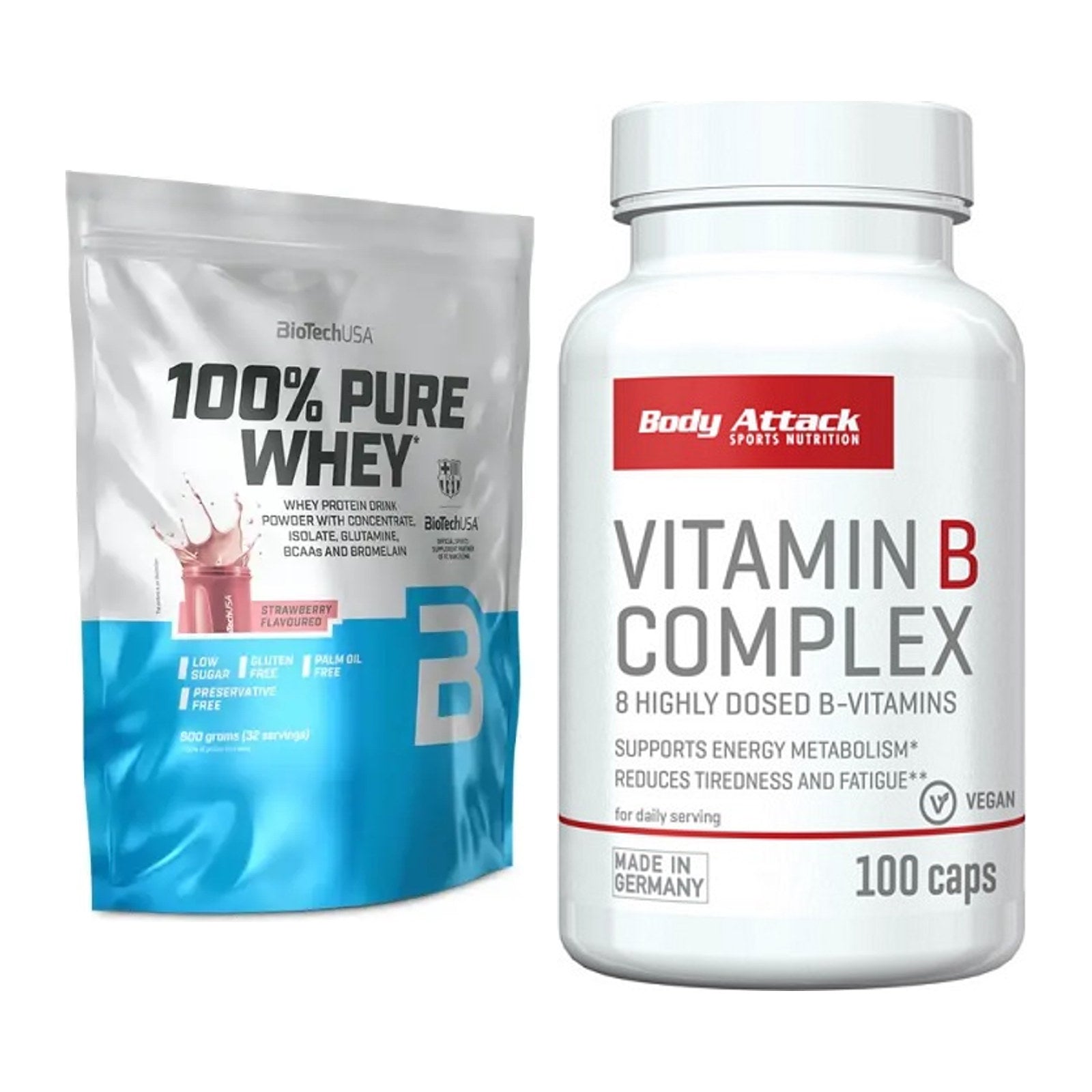 Basis-Set: BioTech 100% Pure Whey + Body Attack Vitamin B-Complex – alle enthaltenen Artikel
