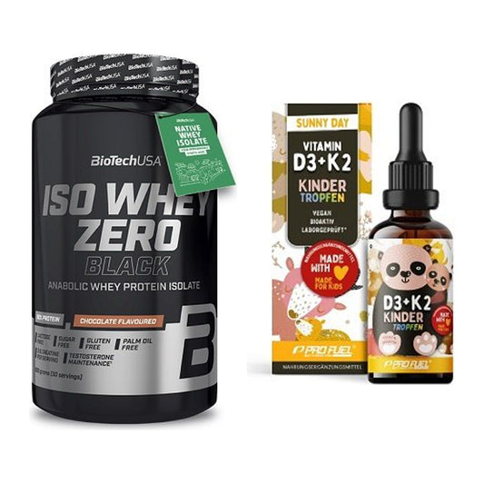Basis-Set: BioTech Iso Whey Zero Black + ProFuel VITAMIN D3 + K2 – alle enthaltenen Artikel