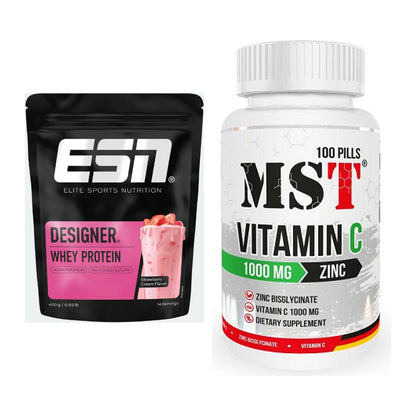 Basis-Set: ESN Designer Whey + MST Vitamin C 1000 + Zinc 100 – alle enthaltenen Artikel