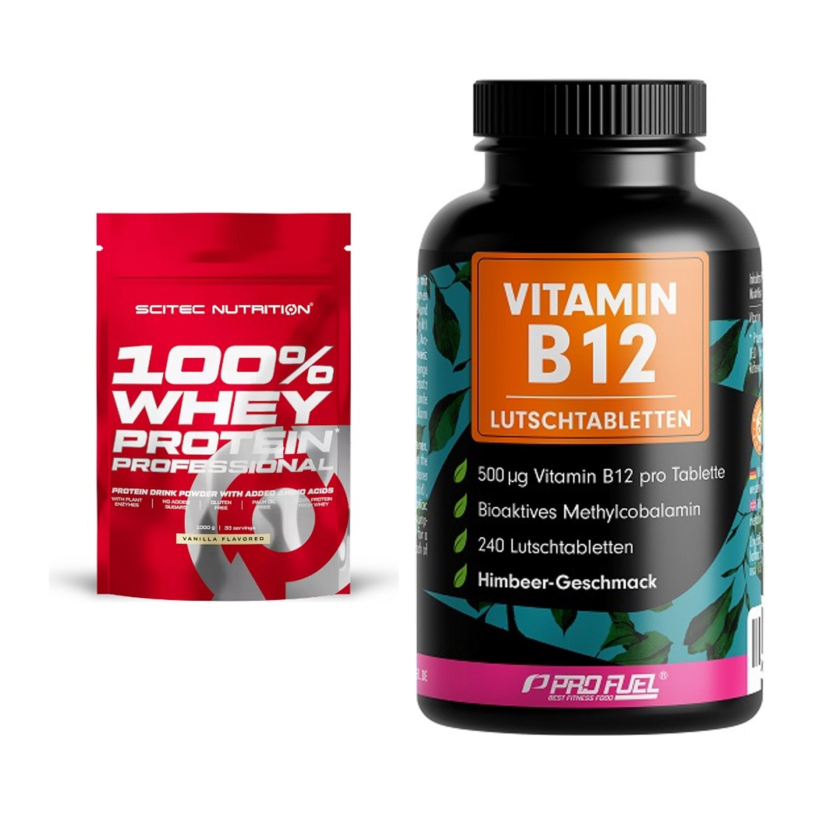 Basis-Set: Scitec 100% Whey Protein + ProFuel Vitamin B12 240 – alle enthaltenen Artikel