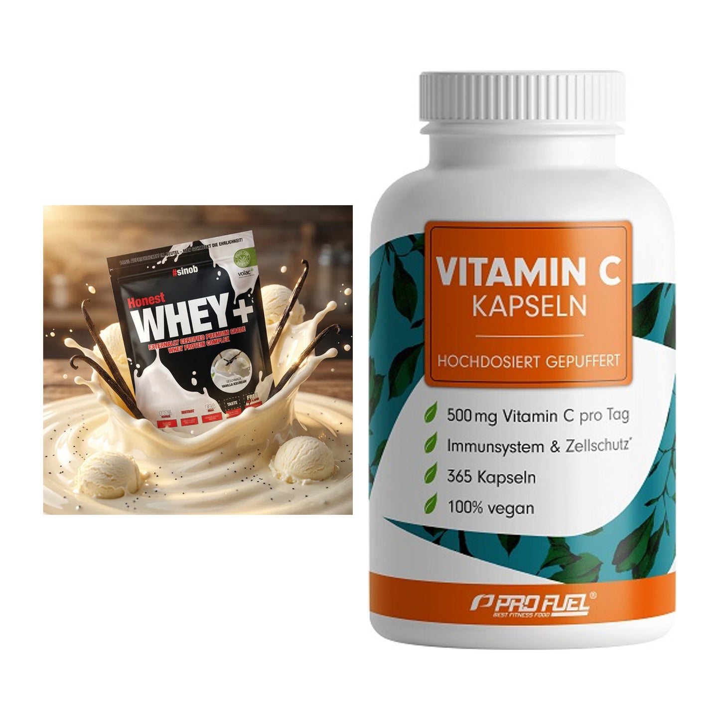 Basis-Set: Sinob Honest Whey+ + ProFuel Vitamin C gepuffert – alle enthaltenen Artikel