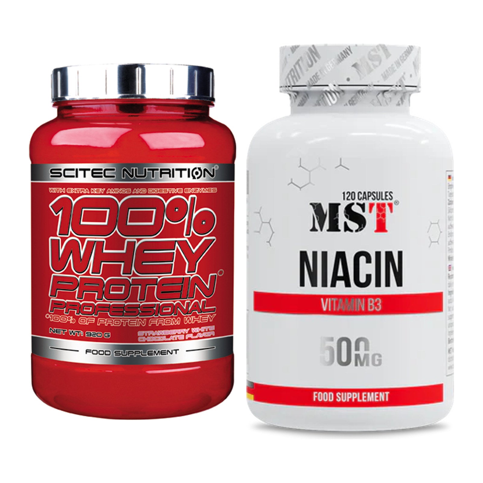 Basis-Set: Scitec 100% Whey Professional + MST Niacin – alle enthaltenen Artikel