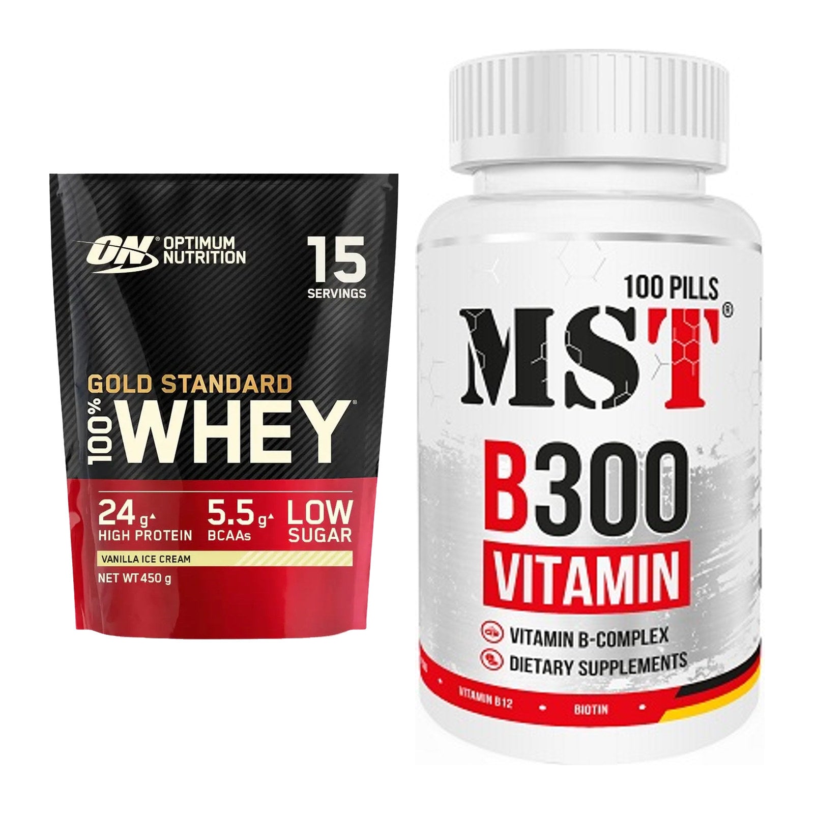 Basis-Set: ON Whey Gold Standard + MST B300 B-Complex 100 Pills – alle enthaltenen Artikel
