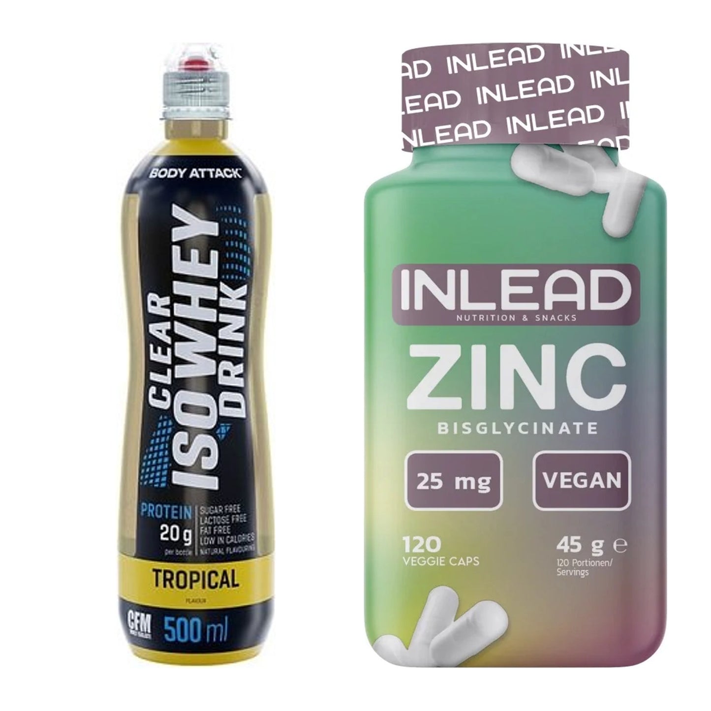 Basis-Set: Body Attack Clear Iso Whey Drink + INLEAD Zink Bisglycinate – alle enthaltenen Artikel
