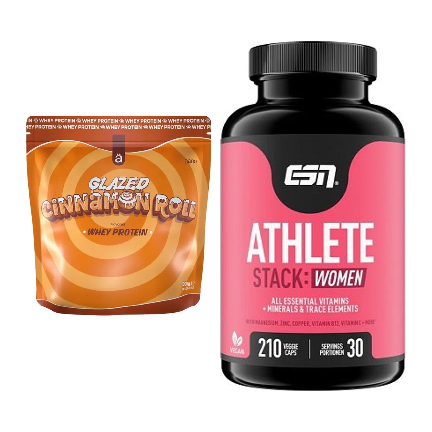 Basis-Set: Nanosupps Whey Protein + ESN Athlete Stack:WOMEN – alle enthaltenen Artikel