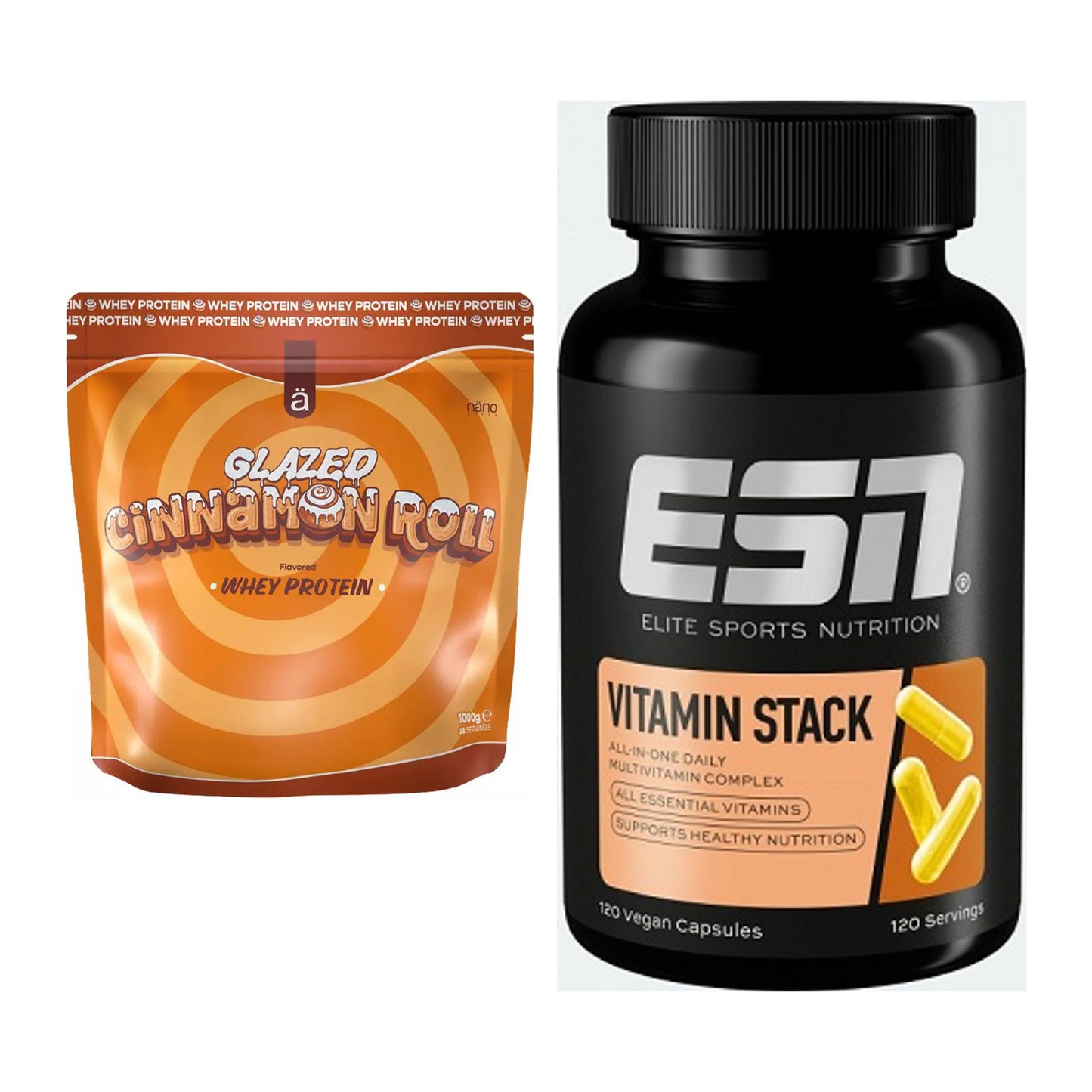 Basis-Set: Nanosupps Whey Protein + ESN Vitamin Stack – alle enthaltenen Artikel