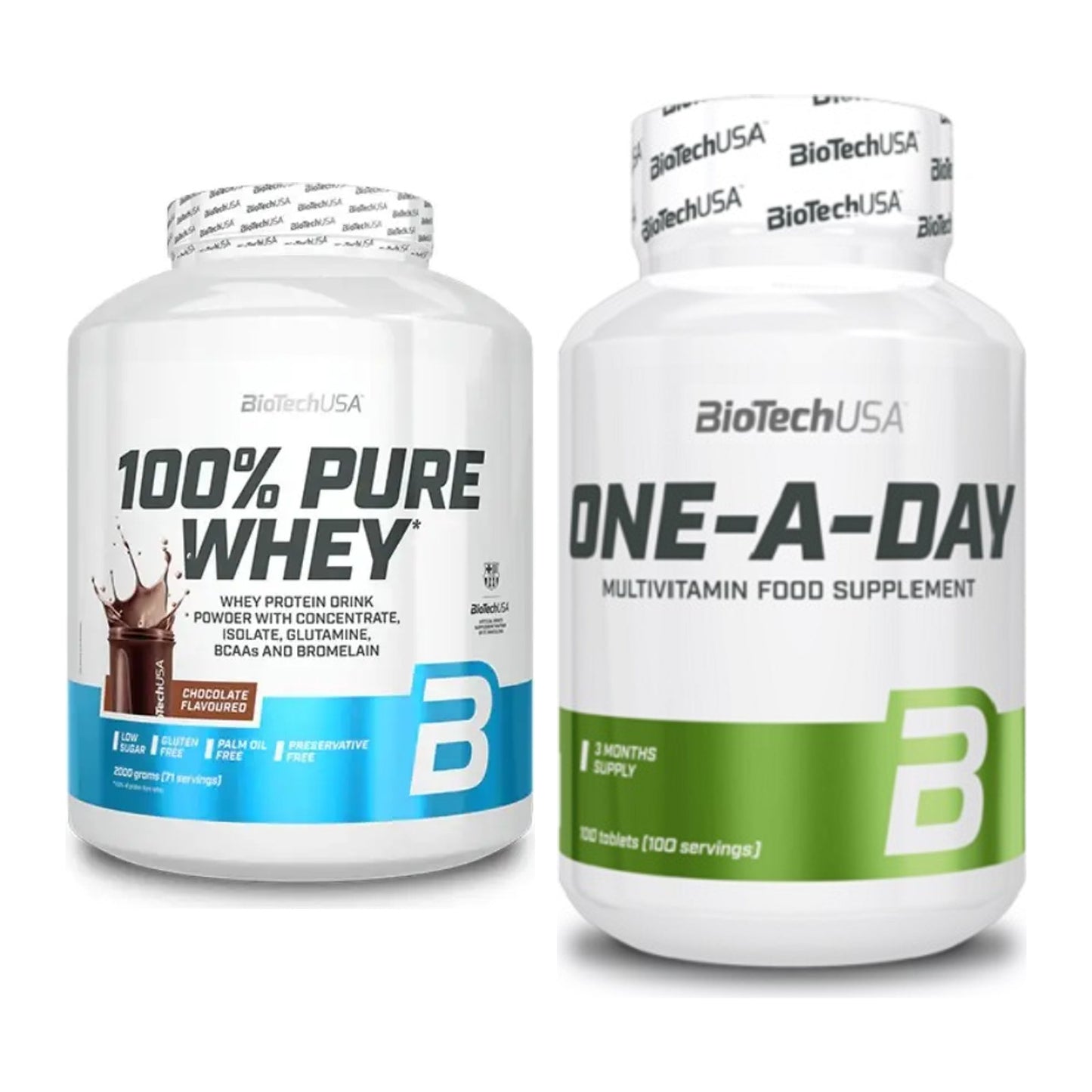 Basis-Set: BioTech 100% Pure Whey + BioTech One A Day 100 Tabl. – alle enthaltenen Artikel