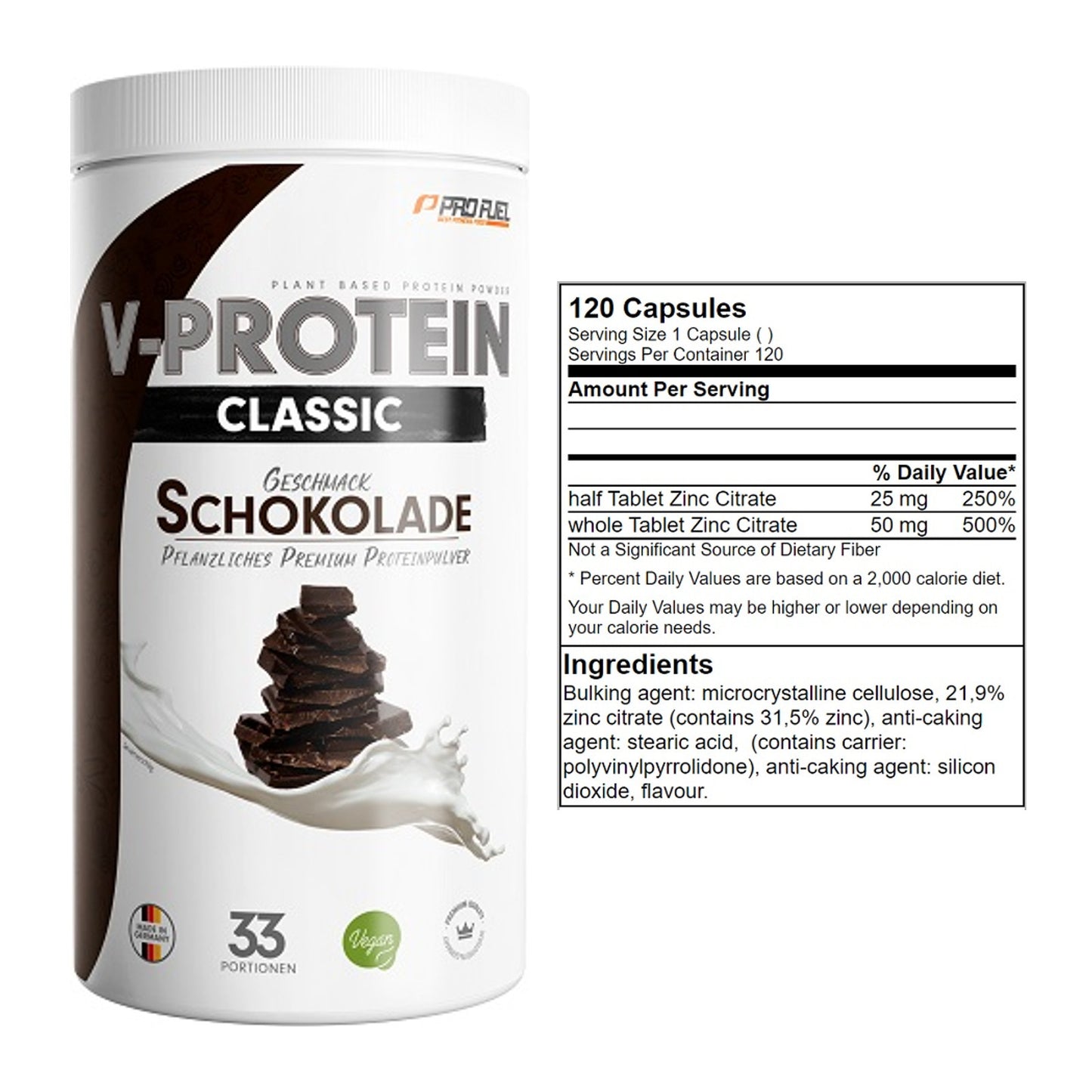Basis-Set: ProFuel VEGAN PROTEIN + GN Zinc Citrate 120 Tabl. – alle enthaltenen Artikel