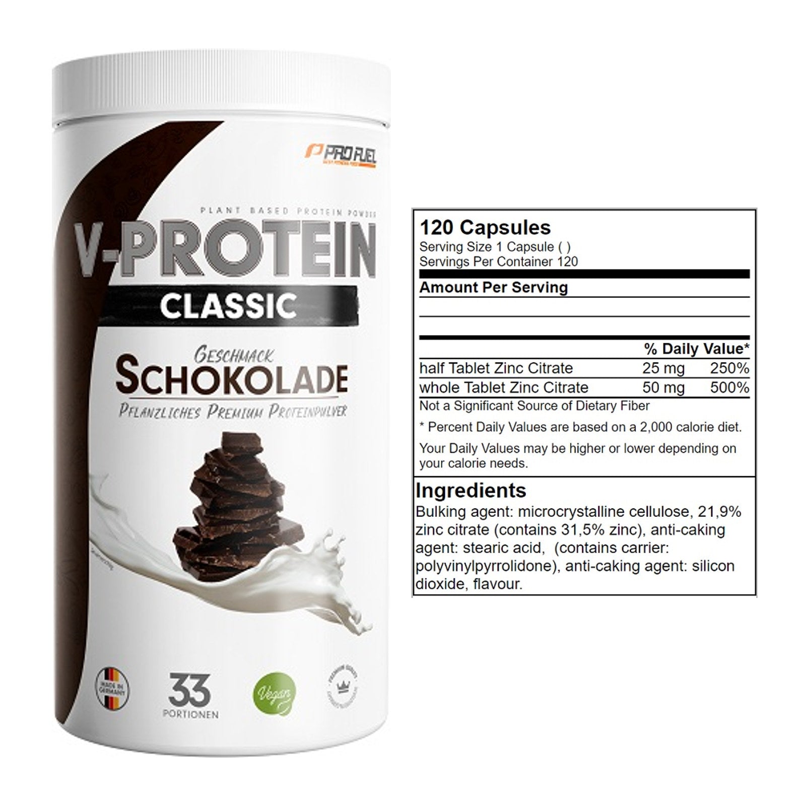 Basis-Set: ProFuel VEGAN PROTEIN + GN Zinc Citrate 120 Tabl. – alle enthaltenen Artikel