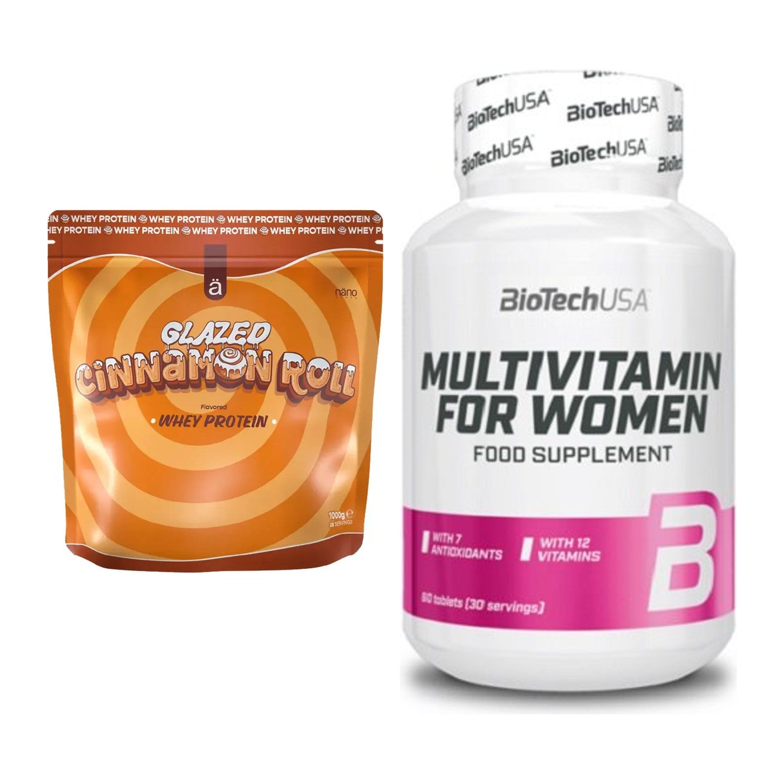 Basis-Set: Nanosupps Whey Protein + BioTech Multivitamin für Frau 60 – alle enthaltenen Artikel