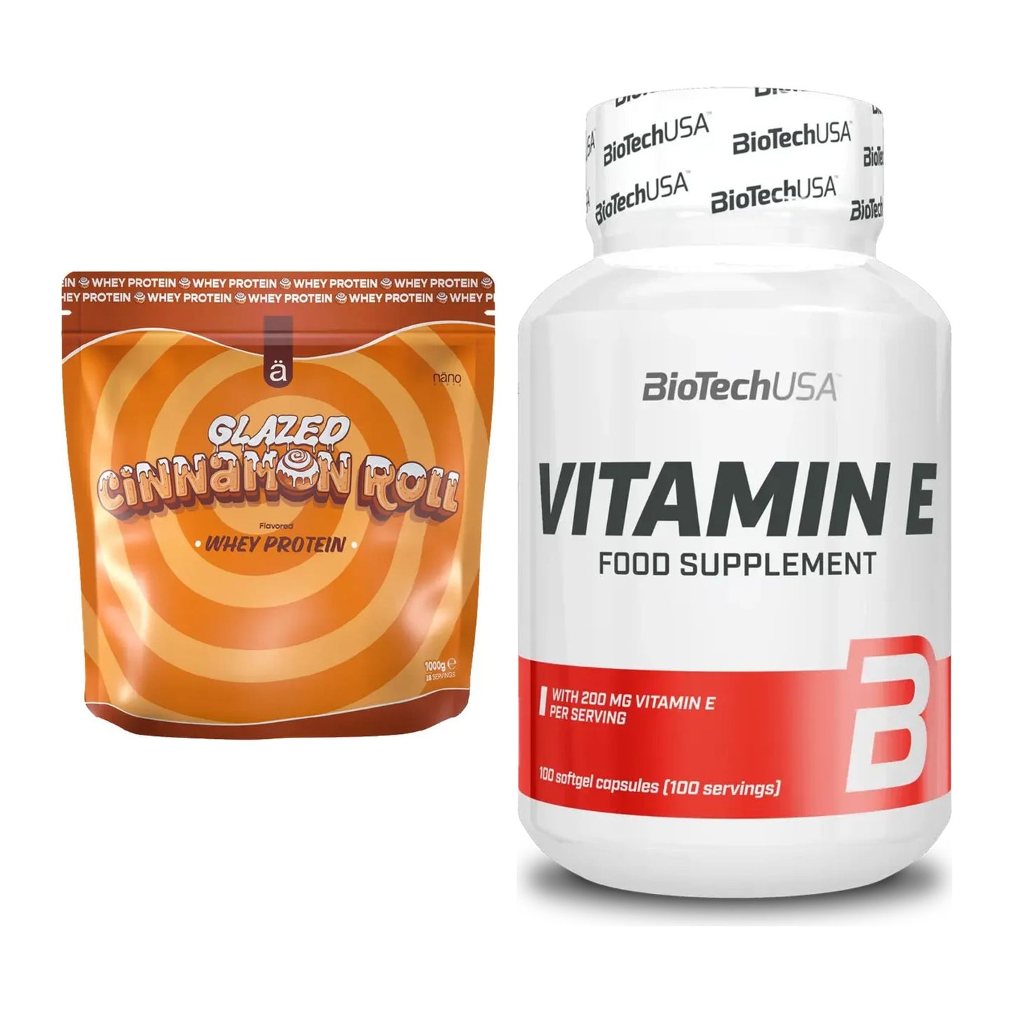 Basis-Set: Nanosupps Whey Protein + BioTech Vitamin E 100 Softgelcaps – alle enthaltenen Artikel