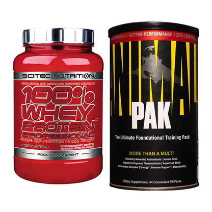 Basis-Set: Scitec 100% Whey + Universal Animal Pak 44 – alle enthaltenen Artikel
