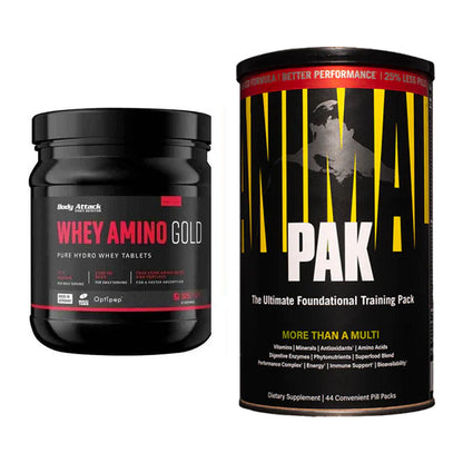 Basis-Set: Body Attack Whey Amino Gold + Universal Animal Pak 44 Serv. – alle enthaltenen Artikel