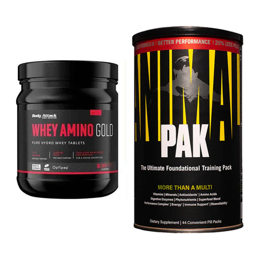 Basis-Set: Body Attack Whey Amino Gold + Universal Animal Pak 44 Serv. – alle enthaltenen Artikel