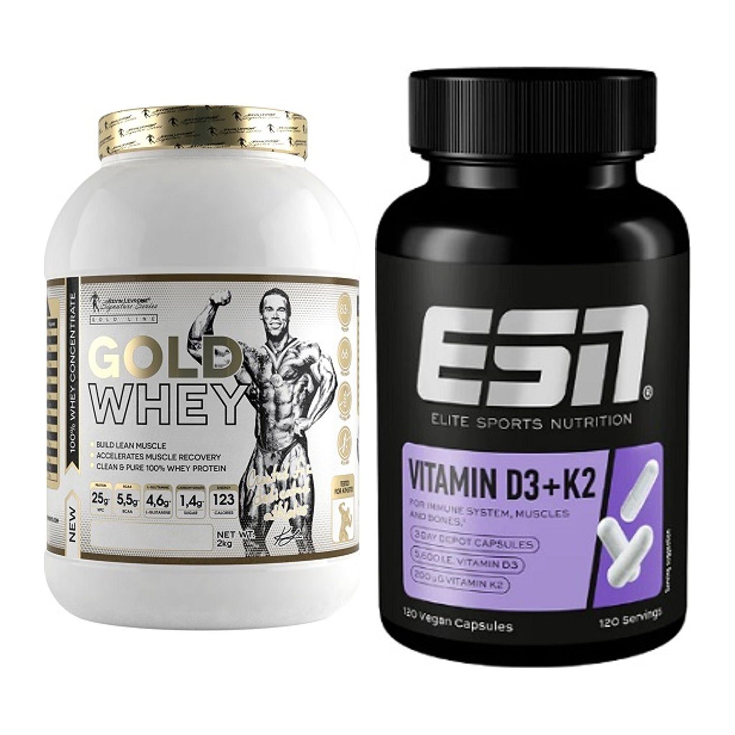 Basis-Set: Kevin Levrone Gold Whey + ESN Vitamin D3 + K2 – alle enthaltenen Artikel