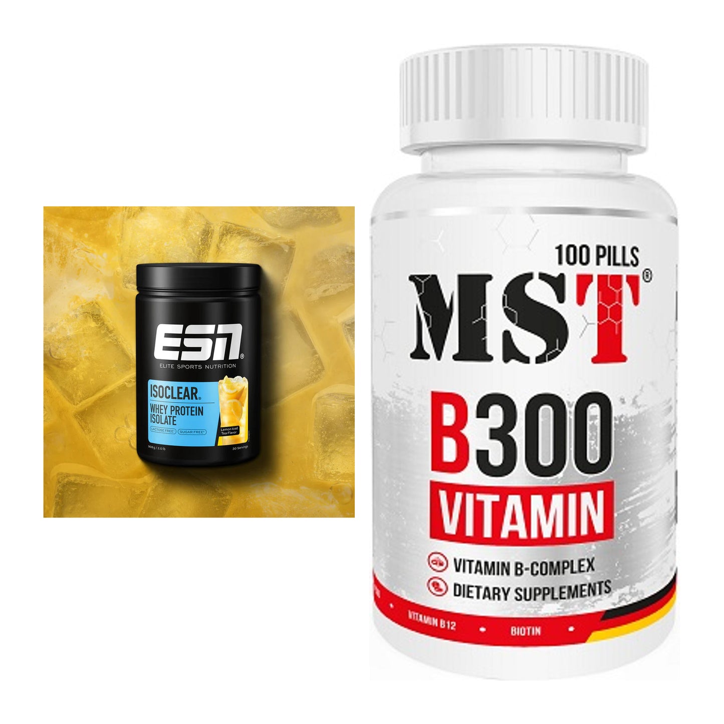 Basis-Set: ESN ISOCLEAR Whey Isolate + MST B300 B-Complex 100 Pills – alle enthaltenen Artikel