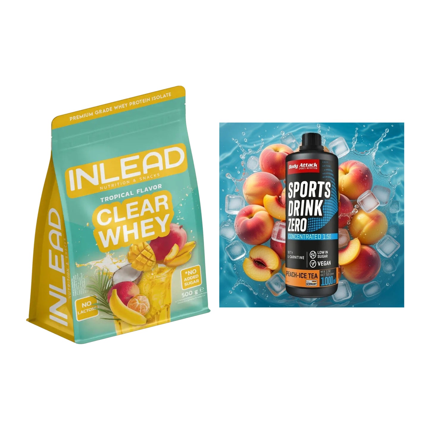 Basis-Set: INLEAD Clear Whey Isolate + Body Attack Sports Drink Zero – alle enthaltenen Artikel