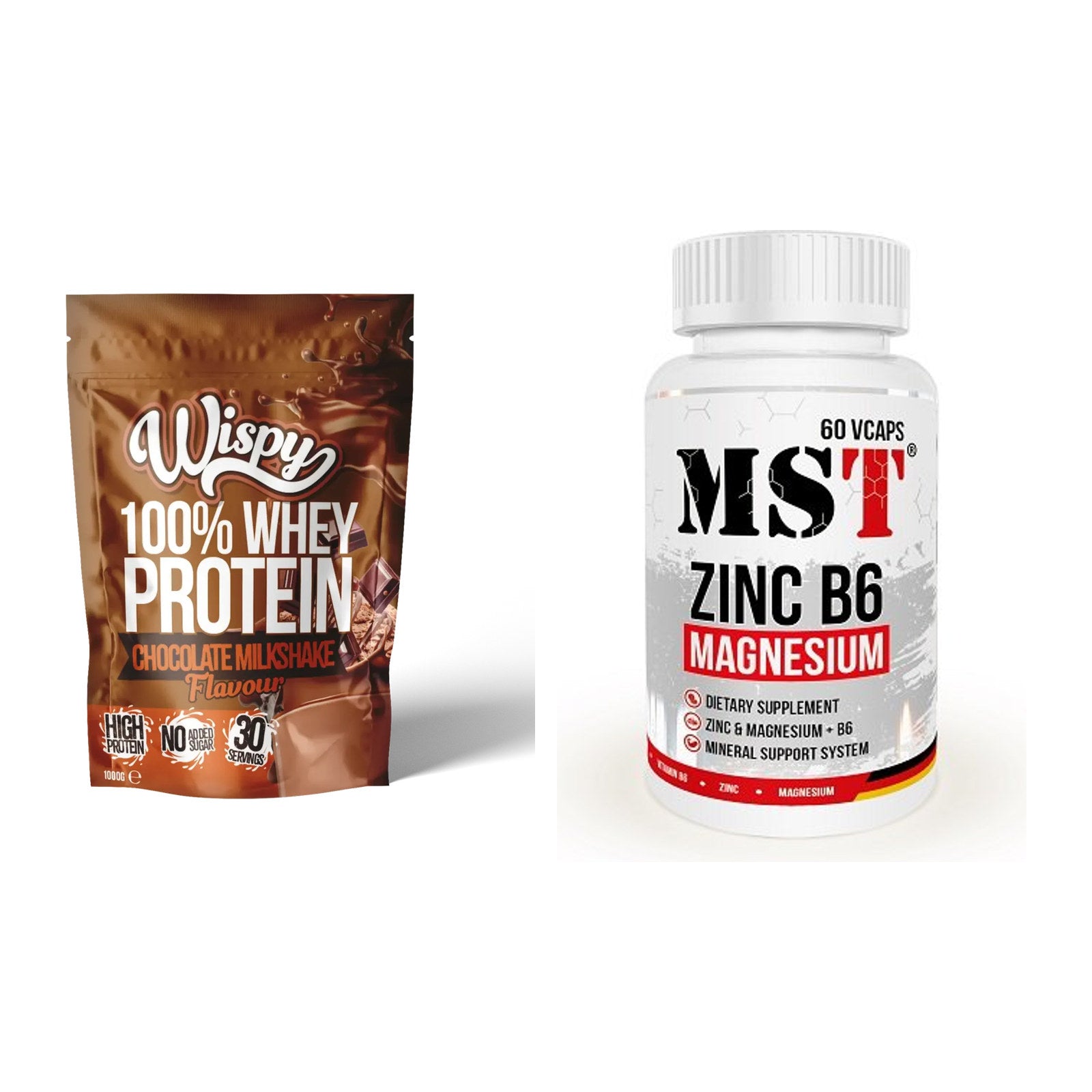 Basis-Set: Wispy Whey 100% + MST Zinc + Magnesium + B6 60 – alle enthaltenen Artikel