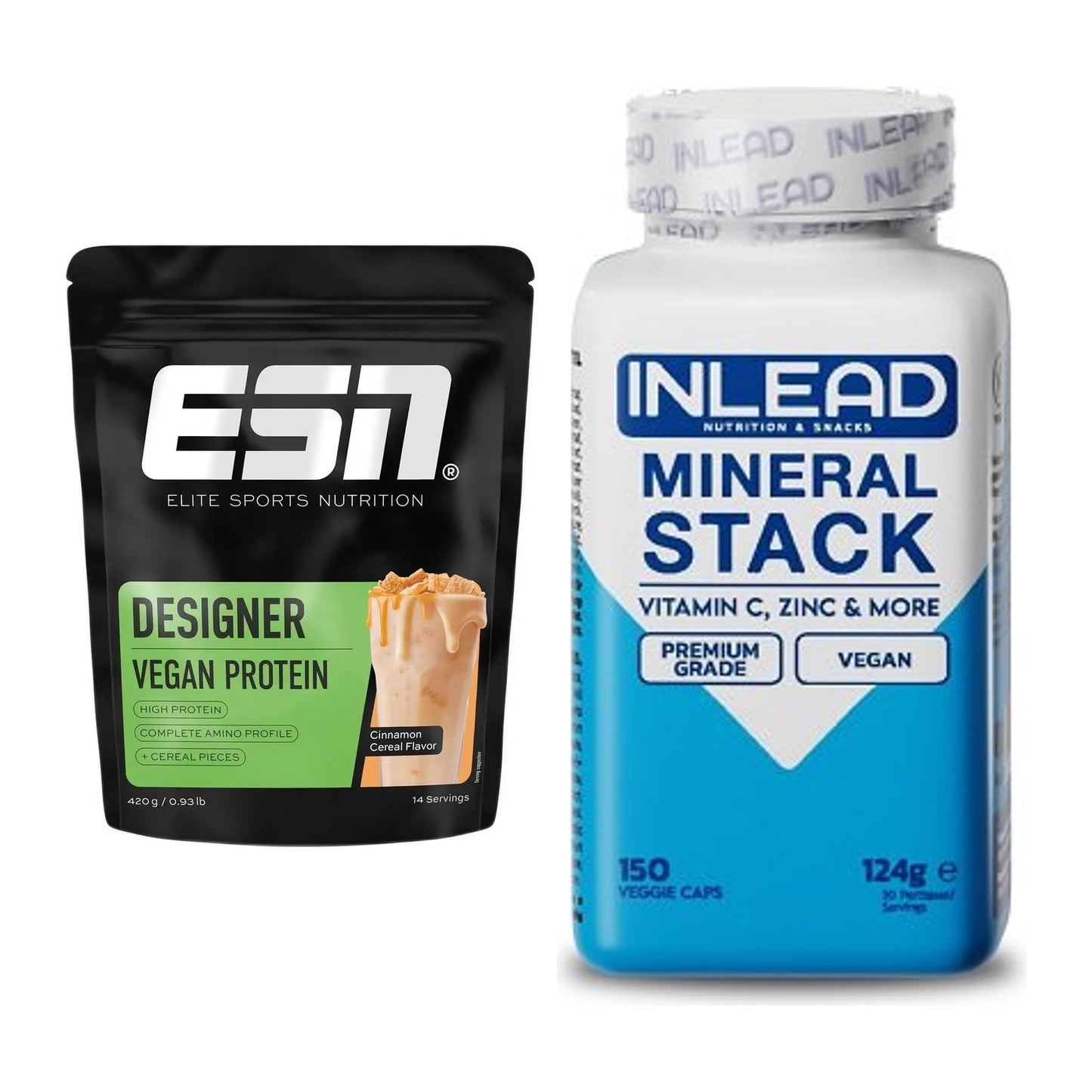Basis-Set: ESN Designer Vegan Protein + INLEAD Mineral Stack – alle enthaltenen Artikel