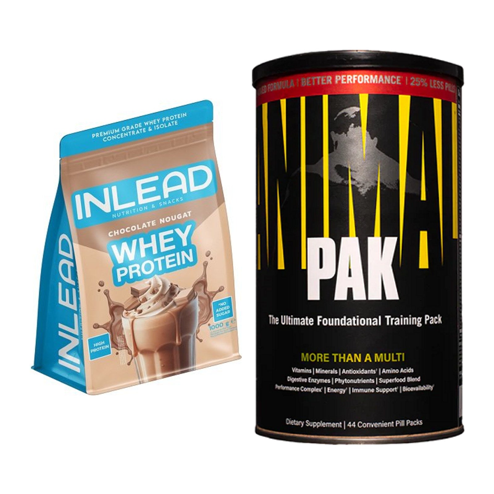 Basis-Set: INLEAD Whey Protein + Universal Animal Pak 44 Serv. – alle enthaltenen Artikel