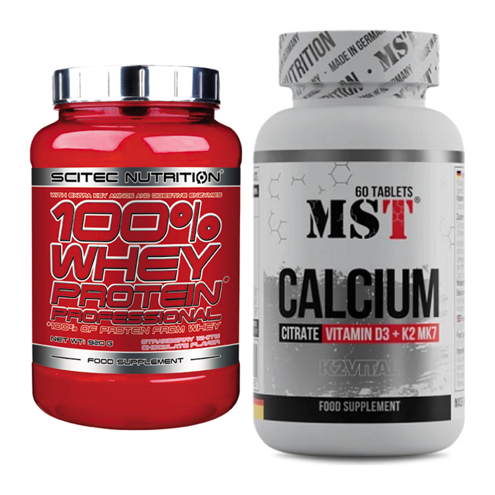 Basis-Set: Scitec 100% Whey + MST Calcium Citrate D3 – alle enthaltenen Artikel