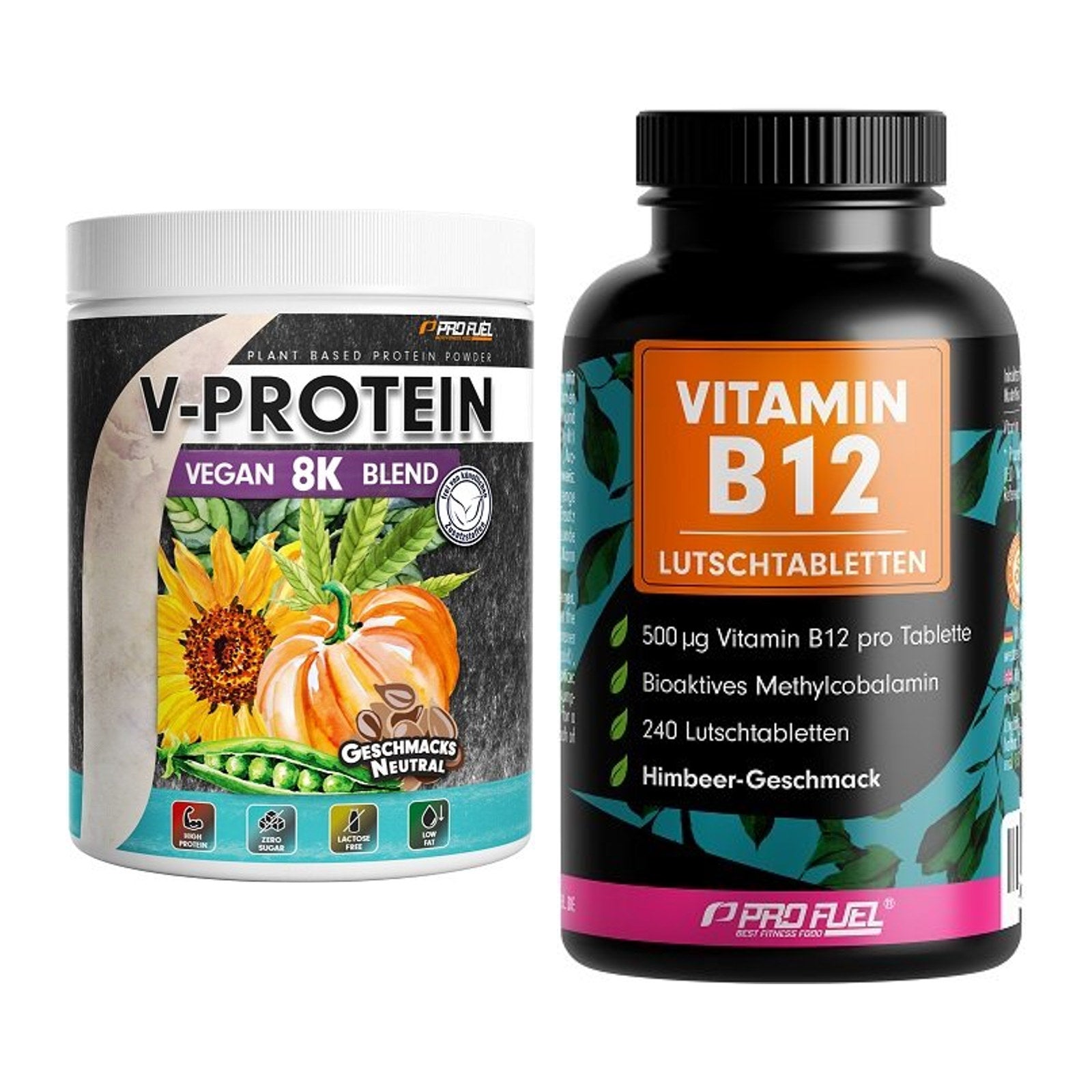Basis-Set: ProFuel V-Protein Vegan 8K Blend + ProFuel Vitamin B12 240 – alle enthaltenen Artikel