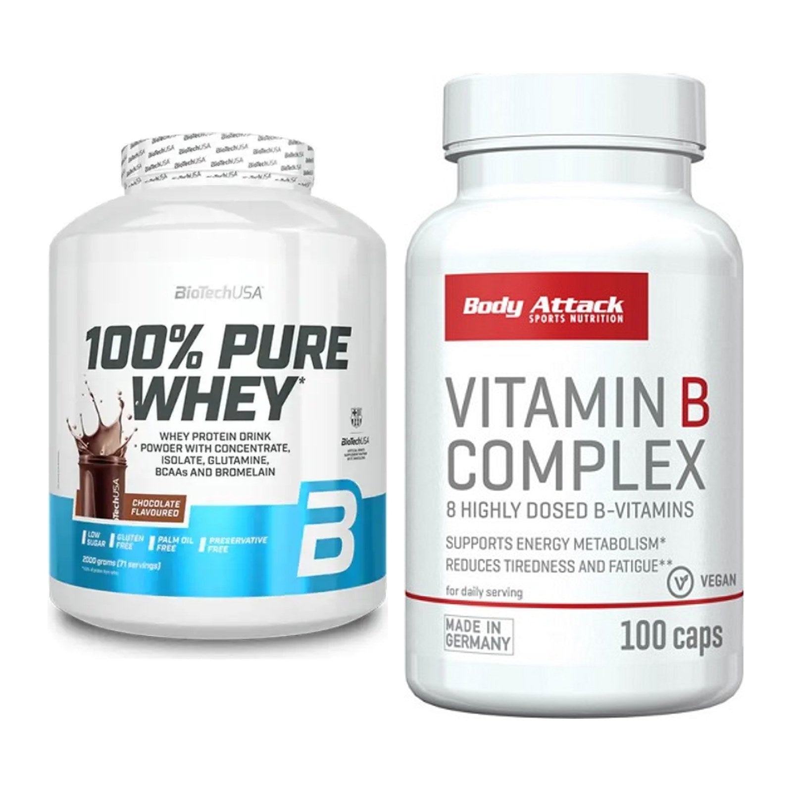 Basis-Set: BioTech 100% Pure Whey + Body Attack Vitamin B-Complex – alle enthaltenen Artikel