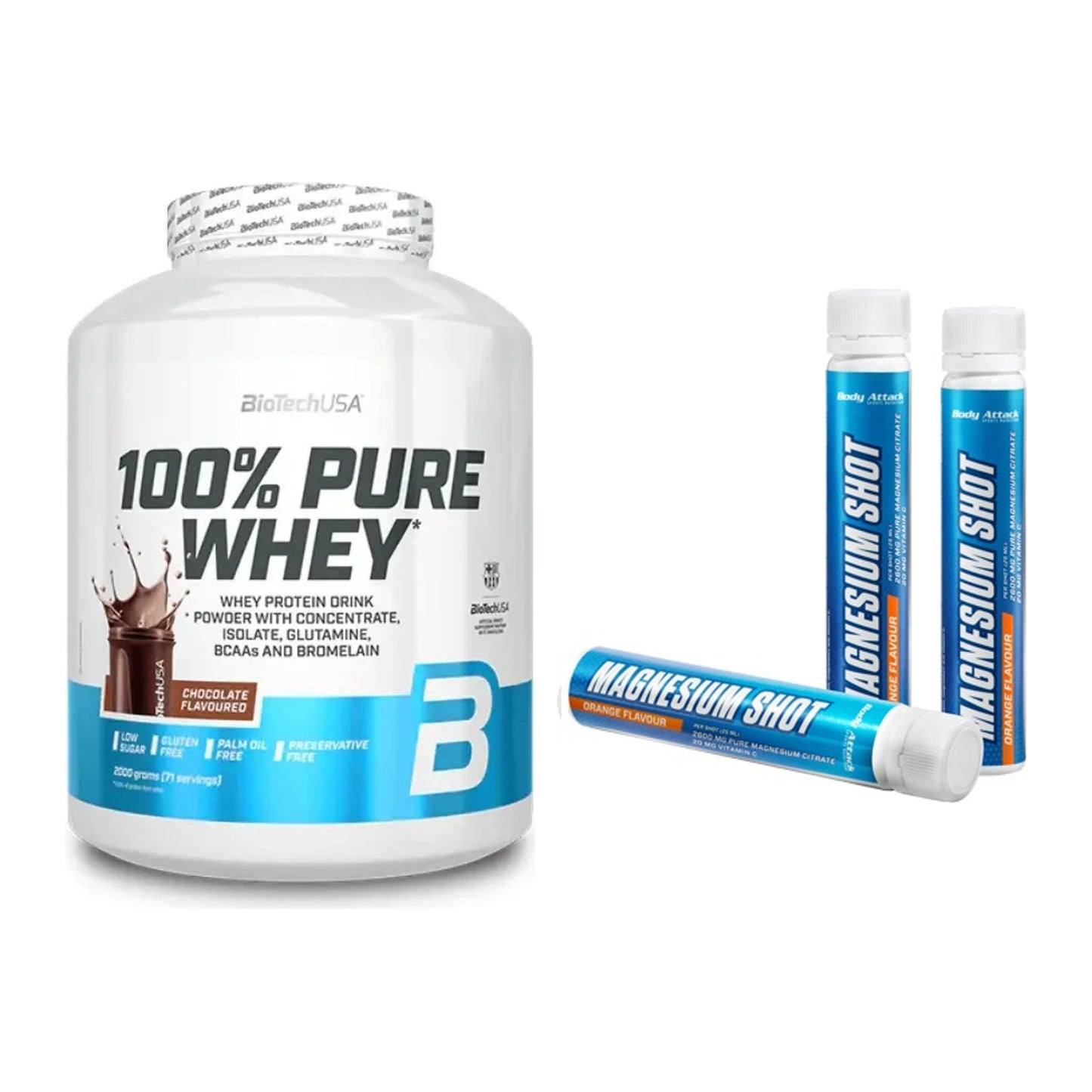 Basis-Set: BioTech 100% Pure Whey + Body Attack Magnesium Shots – alle enthaltenen Artikel