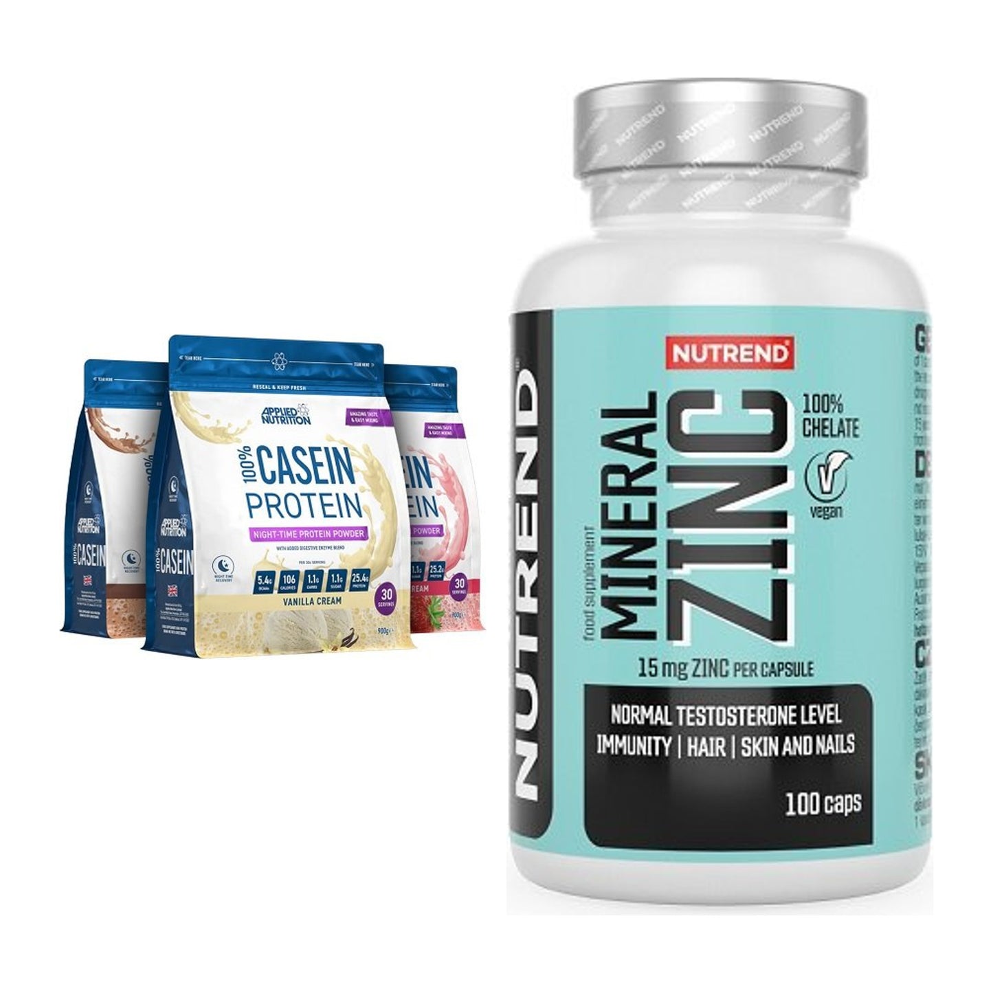 Basis-Set: Applied Nutrition 100% Casein + Nutrend Zinc Chelate 15mg – alle enthaltenen Artikel