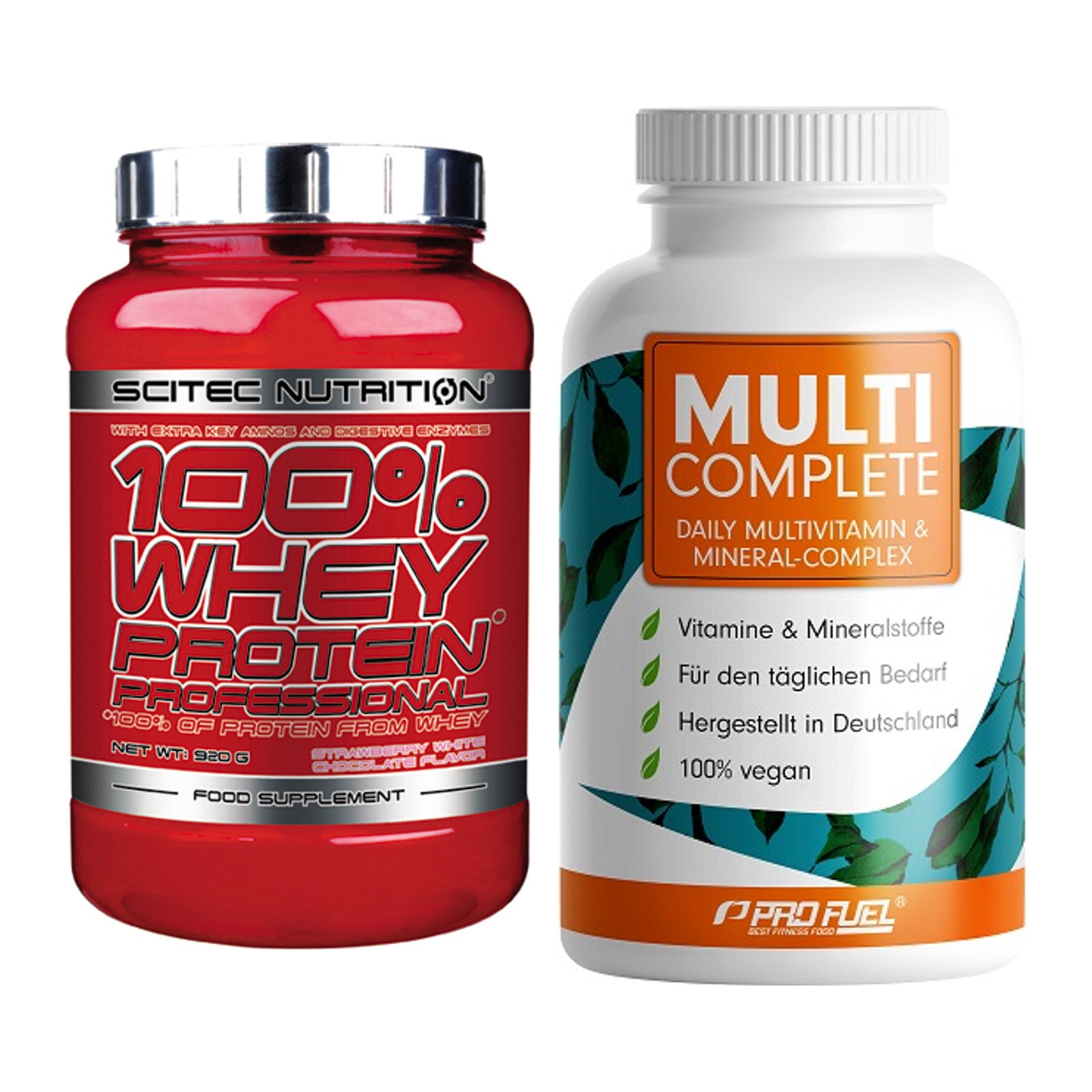 Basis-Set: Scitec 100% Whey Professional + ProFuel MULTI COMPLETE – alle enthaltenen Artikel