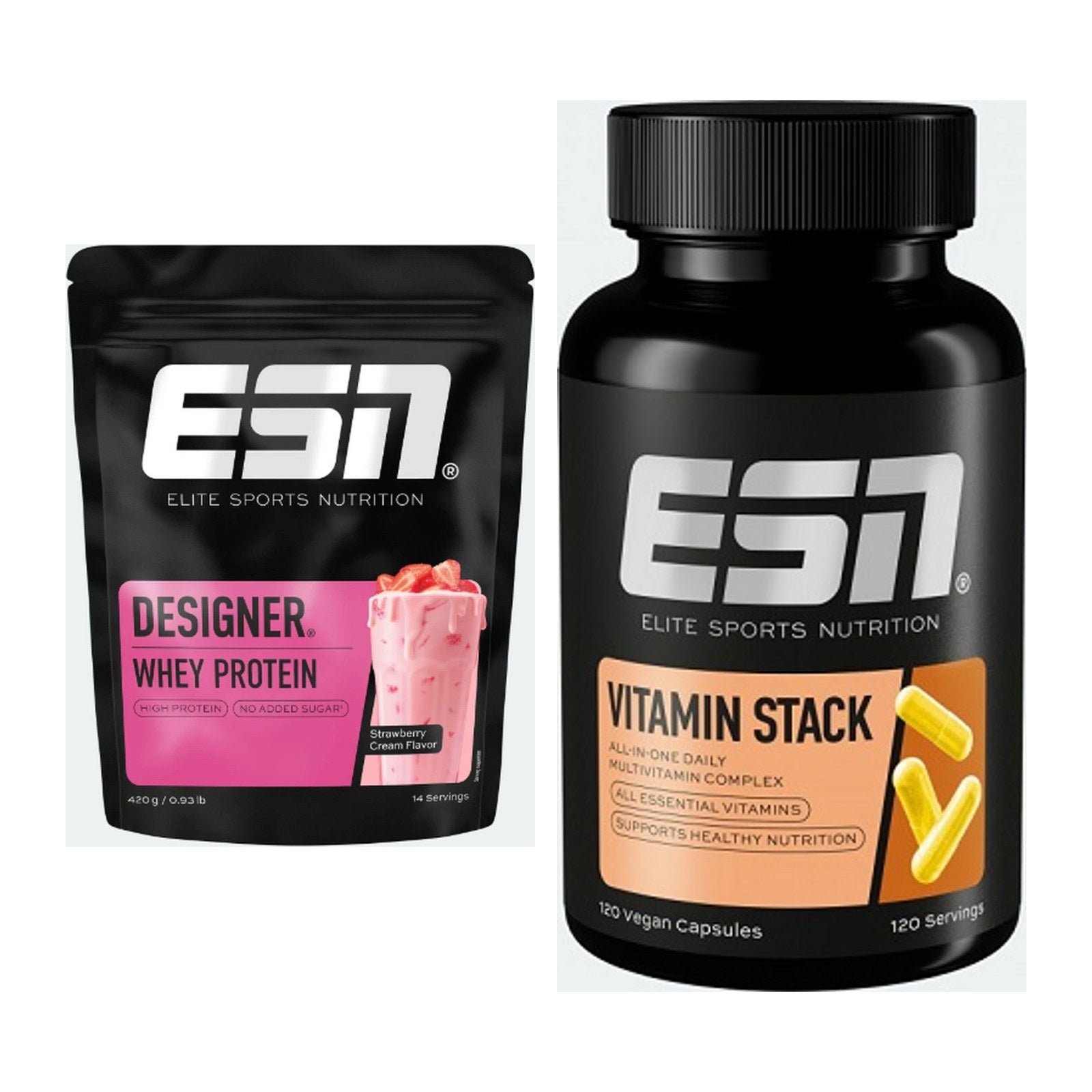 Basis-Set: ESN Designer Whey + ESN Vitamin Stack – alle enthaltenen Artikel