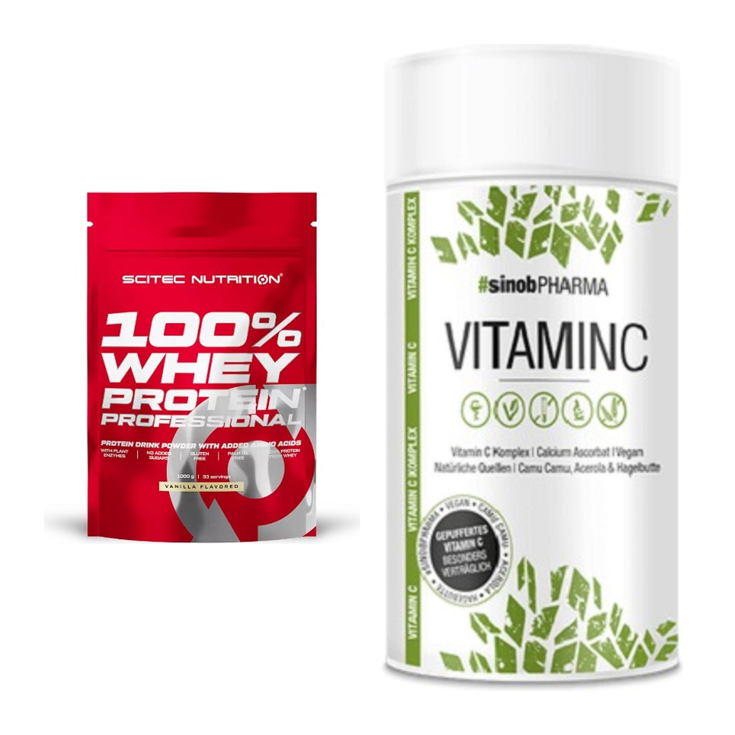 Basis-Set: Scitec 100% Whey Protein + Sinob Vitamin C – alle enthaltenen Artikel
