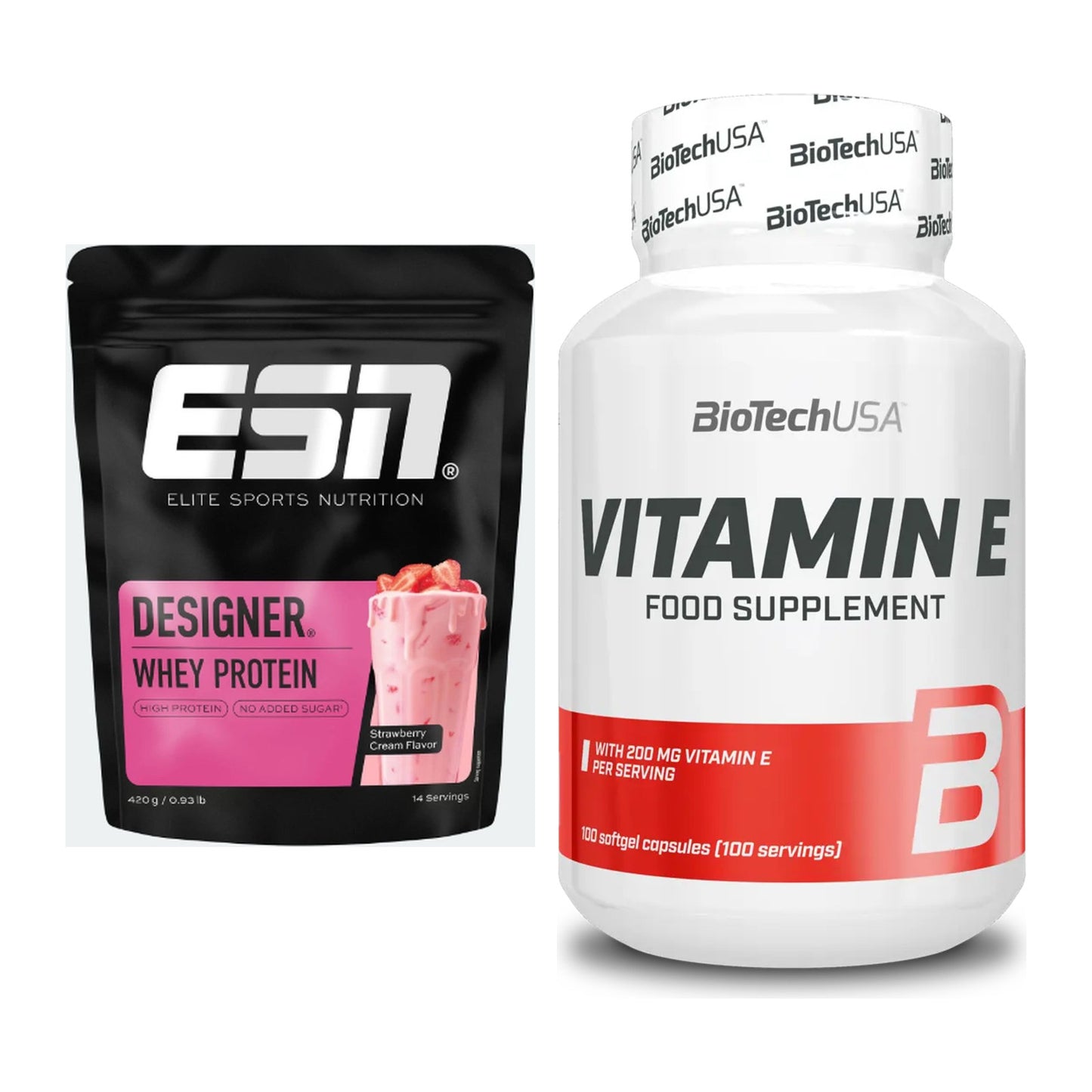 Basis-Set: ESN Designer Whey + BioTech Vitamin E 100 Softgelcaps – alle enthaltenen Artikel