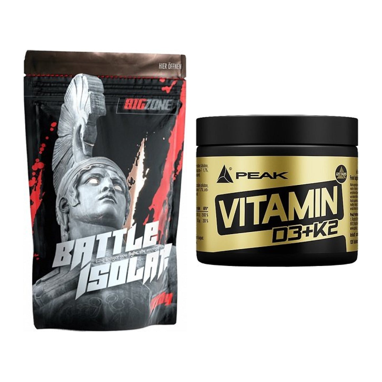 Basis-Set: Big Zone Battle Isolate + Peak Vitamin D3+K2 120 Tabl. – alle enthaltenen Artikel