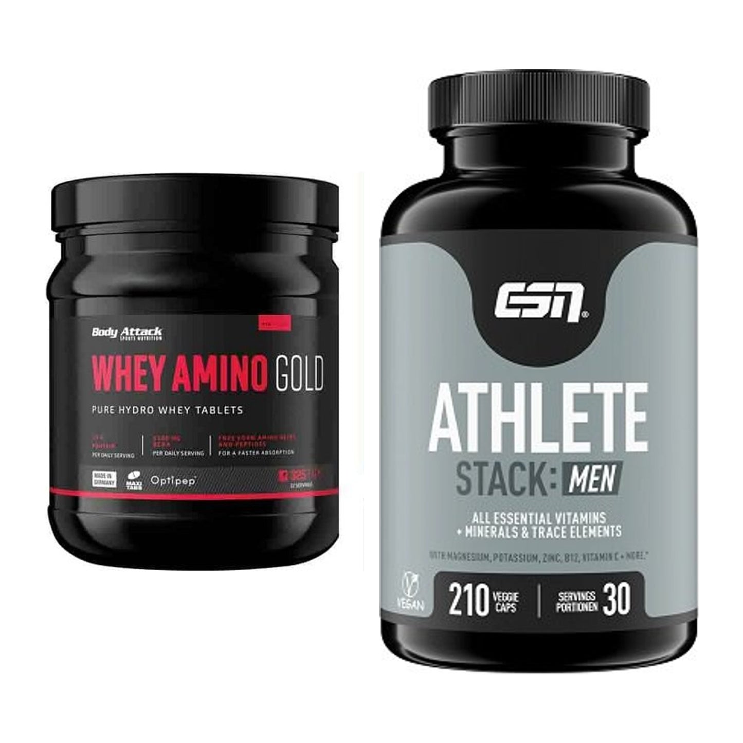 Basis-Set: Body Attack Whey Amino Gold + ESN Athlete Stack:MEN – alle enthaltenen Artikel