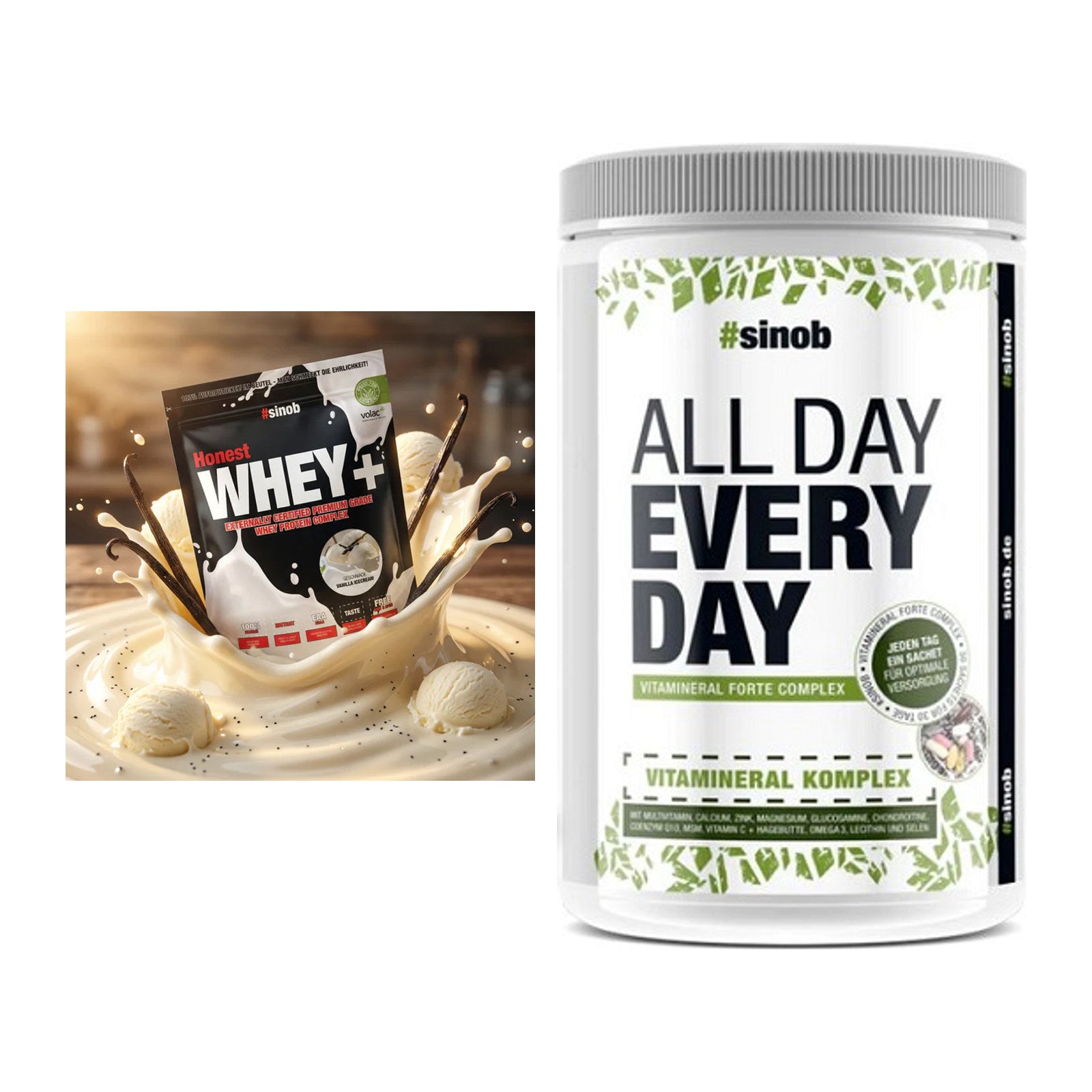 Basis-Set: Sinob Honest Whey+ + Sinob All Day Every Day 30 Serv. – alle enthaltenen Artikel