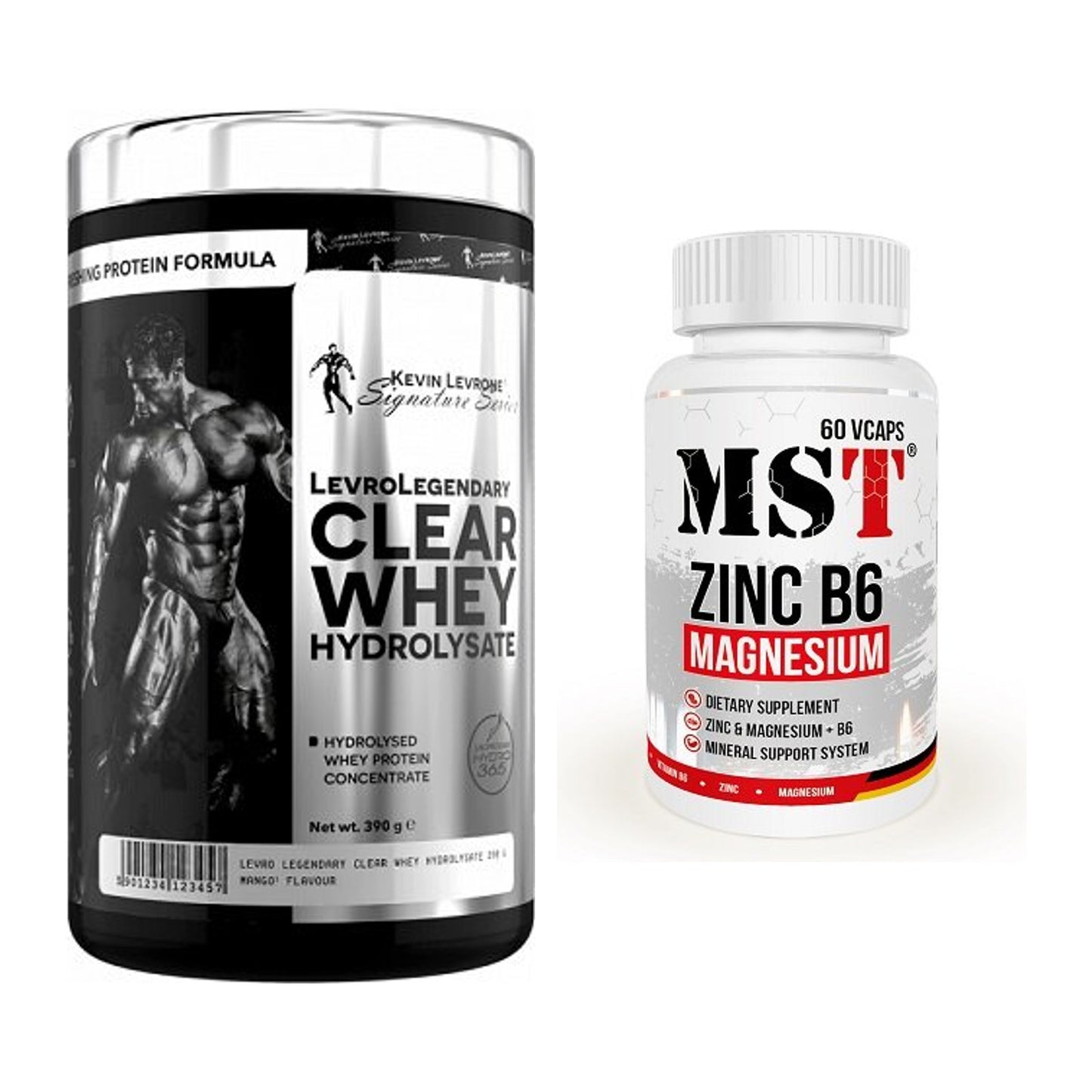 Basis-Set: Kevin Levrone Clear Whey + MST Zinc + Magnesium + B6 60 – alle enthaltenen Artikel