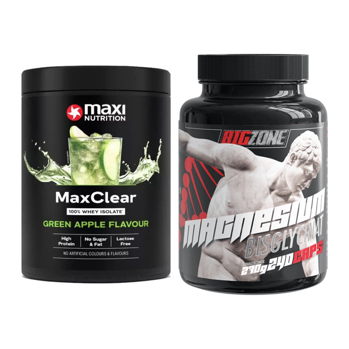 Basis-Set: MaxiNutrition MaxClear 100% + Big Zone Magnesium – alle enthaltenen Artikel