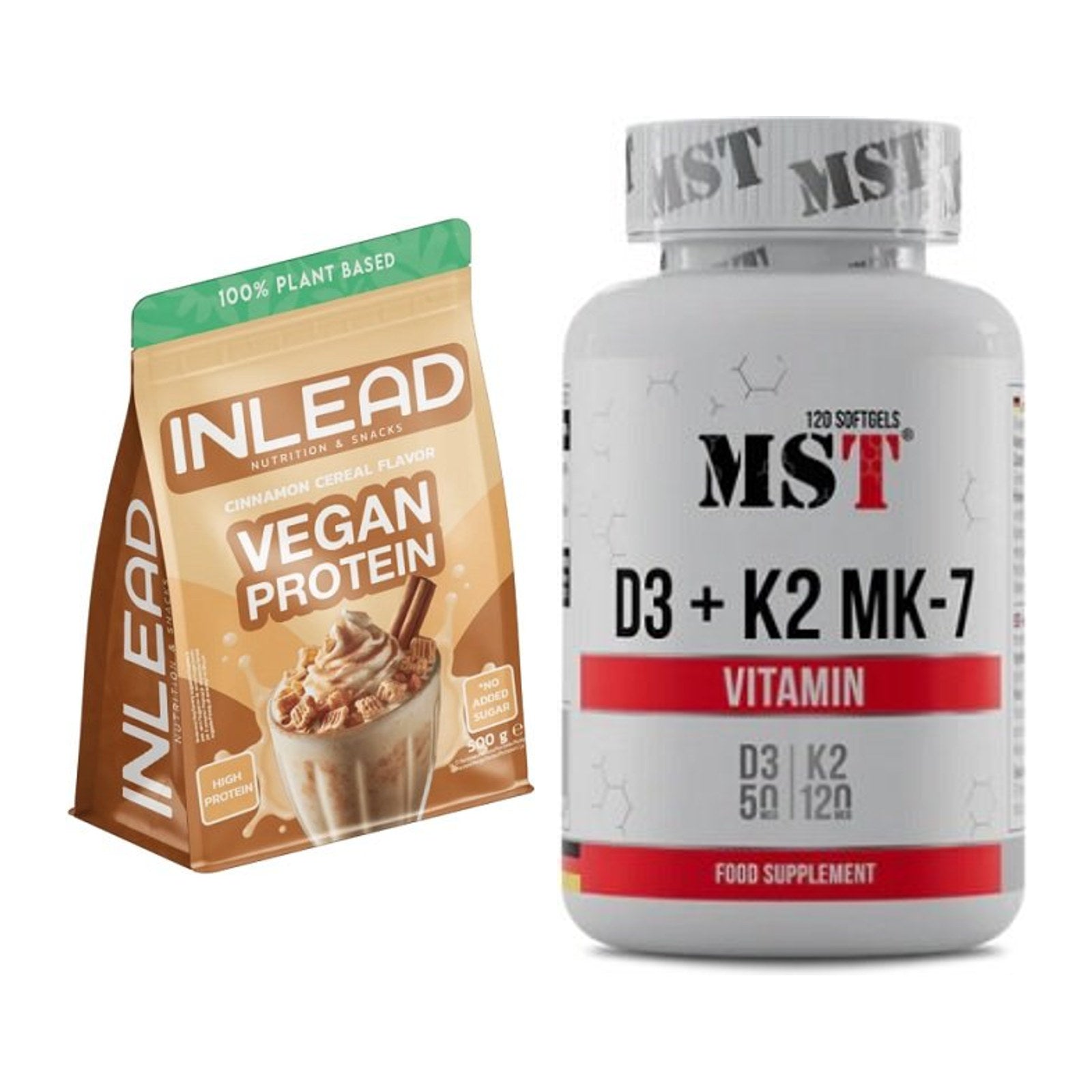 Basis-Set: INLEAD Vegan Protein + MST Vitamin D3 + K2 + MK-7 – alle enthaltenen Artikel