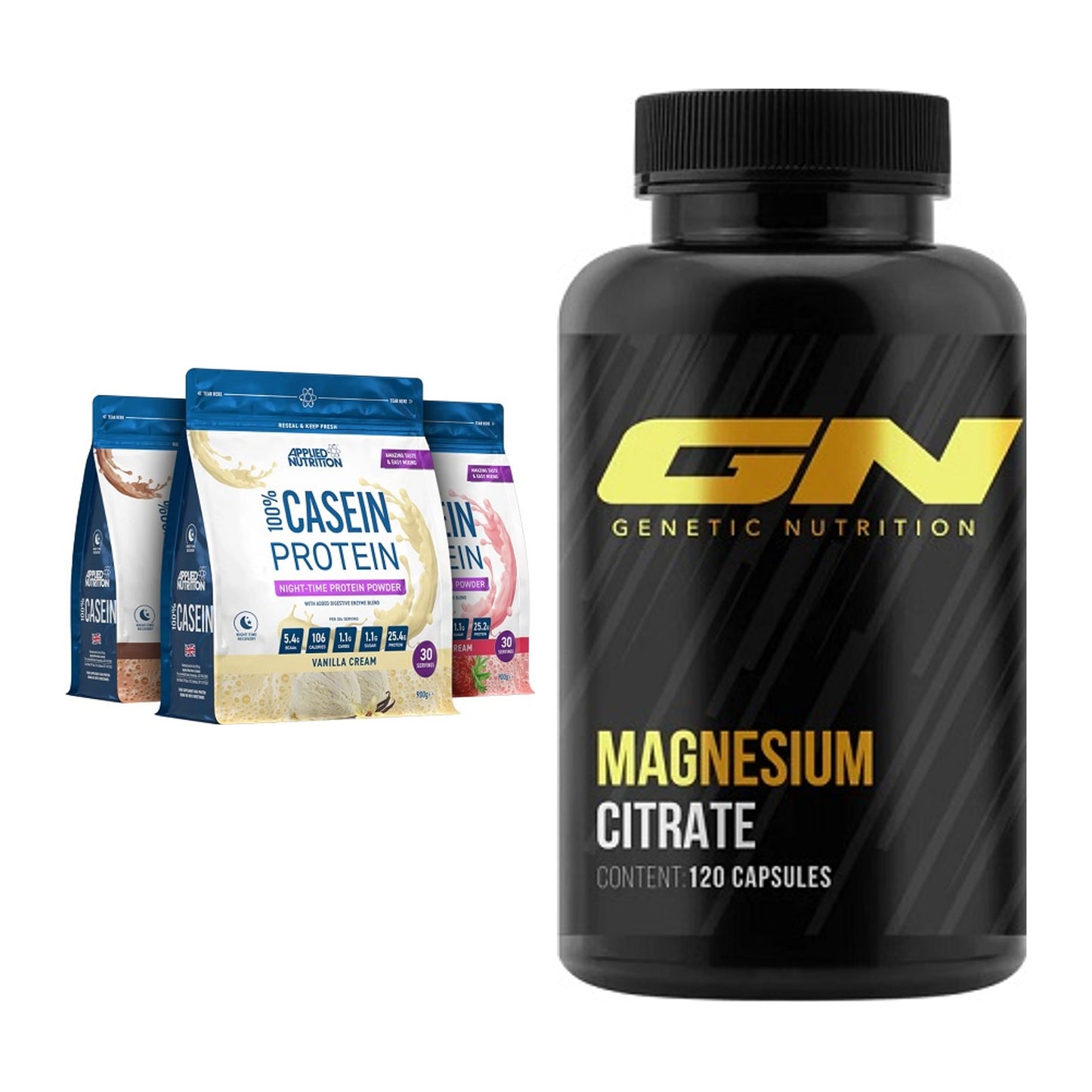 Basis-Set: Applied Nutrition 100% Casein + GN Magnesium Citrate – alle enthaltenen Artikel