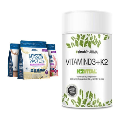 Basis-Set: Applied Nutrition 100% Casein + Sinob Vitamin D3 + K2 – alle enthaltenen Artikel