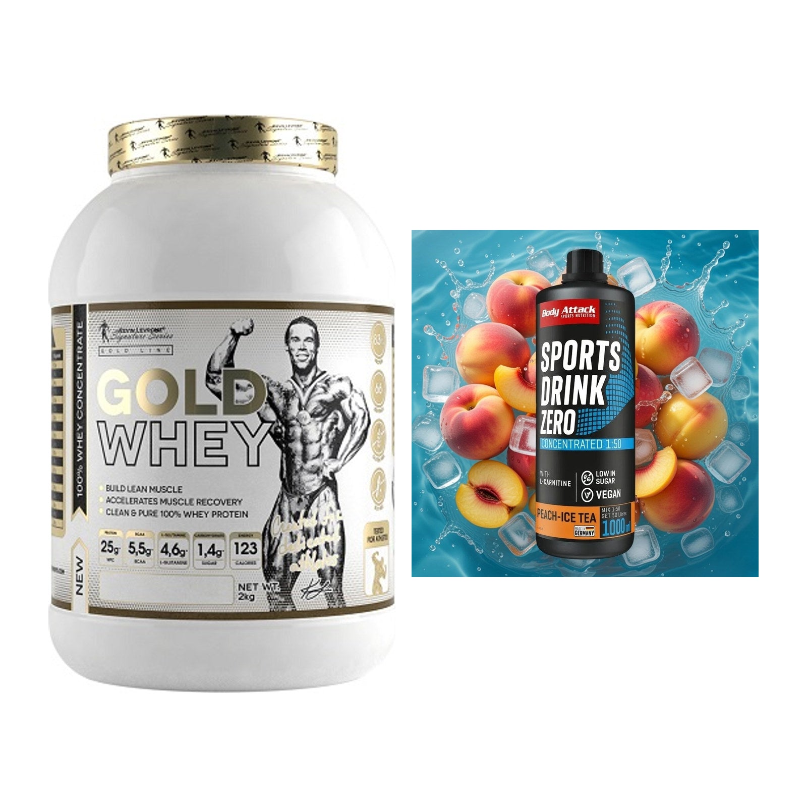 Basis-Set: Kevin Levrone Gold Whey + Body Attack Sports Drink Zero – alle enthaltenen Artikel