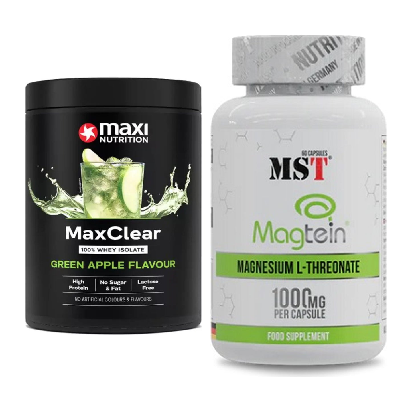 Basis-Set: MaxiNutrition MaxClear 100% + MST Magnesium L-Threonate – alle enthaltenen Artikel